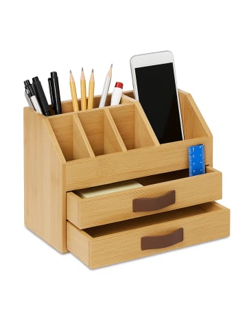 relaxdays Schreibtisch Organizer in Natur/Braun - (B)24 x (H)19 x (T)14 cm