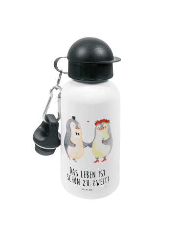 Mr. & Mrs. Panda Kindertrinkflasche Pinguin Heirat mit Spruch in Weiß