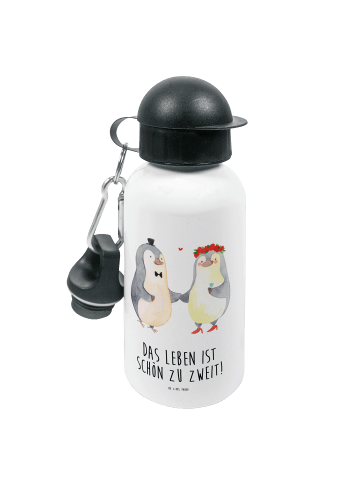 Mr. & Mrs. Panda Trinkflasche Pinguin Heirat mit Spruch in Weiß