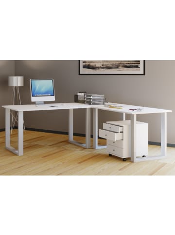 VCM  U Schreibtisch Eckschreibtisch L Form 190x130x50 in Weiß / Weiß