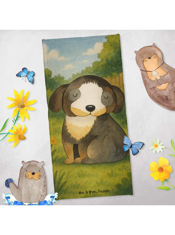 Mr. & Mrs. Panda Badhandtuch Hund Entspannen Design ohne Spruch in Grau Pastell