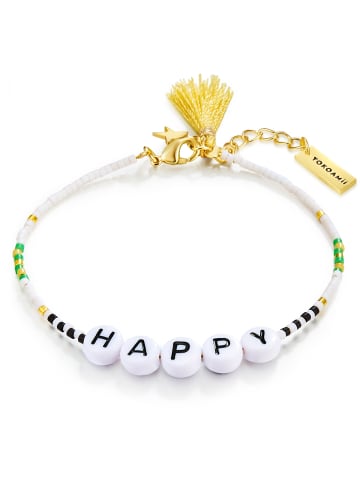 Yokoamii Armband Happy Edelstahl Miyuki Perlen in weiß