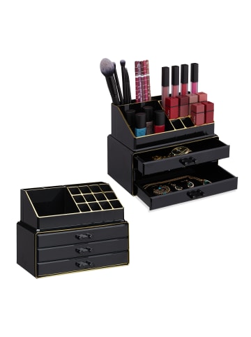 relaxdays 2x Makeup-Organizer in Schwarz/ Gold