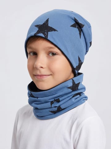 TupTam Unisex Kinder Beanie Mütze Schlauchschal Set in schwarz/blau
