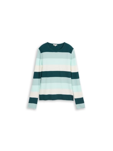 Tom Tailor Pullover in green mint white stripe