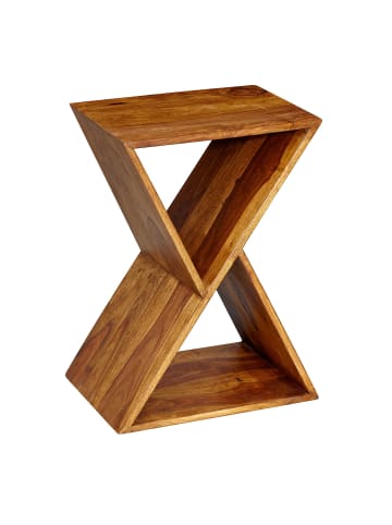 KADIMA DESIGN Extravaganter Beistelltisch aus Sheeshamholz, X-Konstruktion, 2 Ablagen