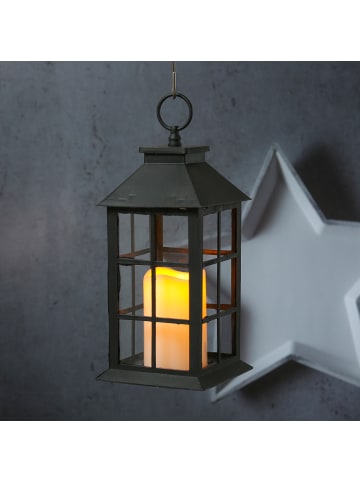 MARELIDA LED Laterne mit LED Kerze flackernd Timer H: 34cm in schwarz