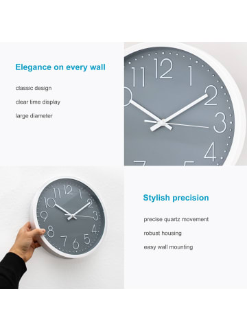 Intirilife Wanduhr mit D30,5 cm in Weiß-Grau