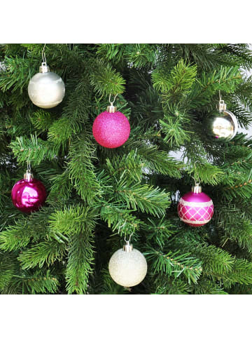 Christmas Goods by Inge 64x Kunststoff Christbaumkugeln 6cm Kugeln in Pink / Silber
