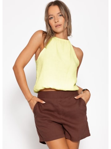 SASSYCLASSY Schulterfreies Musselin Top in Gelb