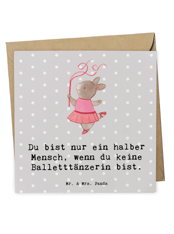 Mr. & Mrs. Panda Glückwunschkarte Balletttänzerin Herz mit Spruch in Grau Pastell
