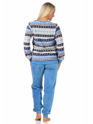 NORMANN Schlafanzug Pyjama langarm Norwegerlook Coralfleece - 58379 in blau