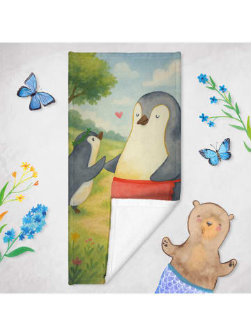 Mr. & Mrs. Panda Badehandtuch Pinguin mit Kind Design ohne Spruch in Grau Pastell