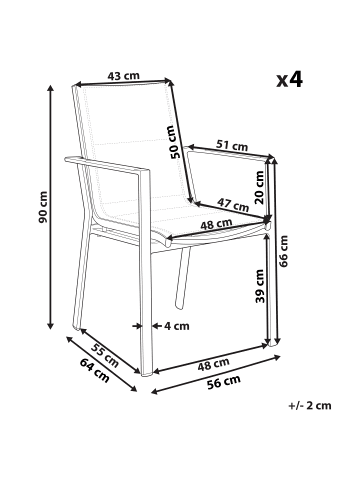 Beliani 4-tlg Gartenstuhl BUSSETO in Schwarz/Grau/Braun