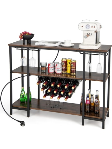 COSTWAY Weinregal mit Steckdosen113x35x85cm in Braun