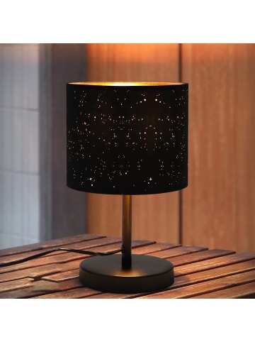 ZMH Tischleuchte 1-flammige E27 in schwarz rund Vintage mit Stoff Lampenschirm