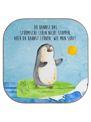 Mr. & Mrs. Panda Bierdeckel Pinguin Surfer mit Spruch in Eisblau