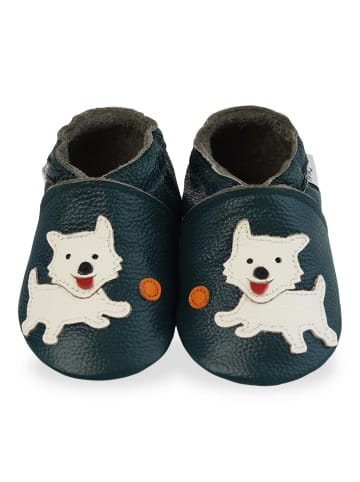 Mejale Dunkelgrüne Babyleder-Kleinkindschuhe, bequeme rutschfeste Sohle - Welpenmuster