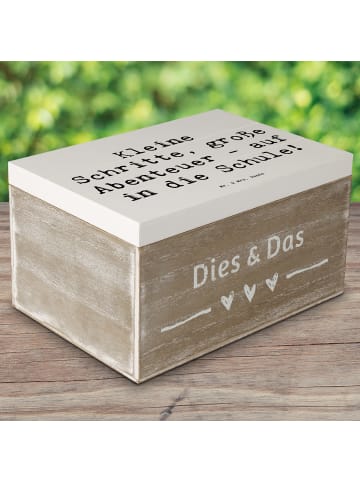 Mr. & Mrs. Panda Kiste Spruch Schulanfang Abenteuer mit Spruch in Weiß