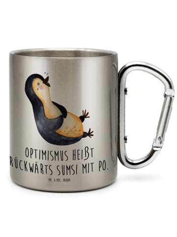 Mr. & Mrs. Panda Edelstahlbecher Pinguin Lachen mit Spruch in Silber