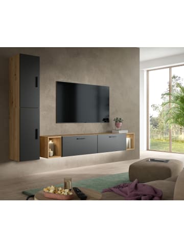 Inn.Furn Wohnwand in grau und Artisan Eiche 249 cm, Wohnkombination hängend oder stehend