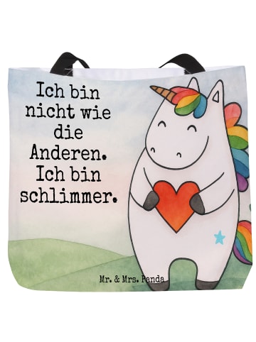 Mr. & Mrs. Panda Strandtasche Einhorn Herz Design mit Spruch in Weiß