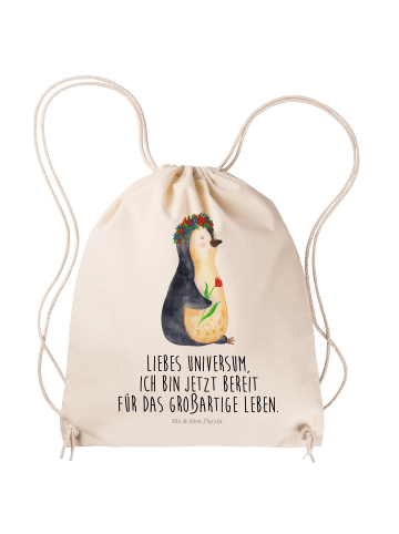 Mr. & Mrs. Panda Rucksackbeutel Pinguin Blumen mit Spruch in Creme