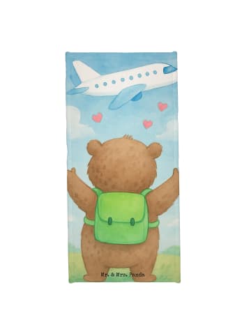 Mr. & Mrs. Panda Badehandtuch Bär Flugzeug Design ohne Spruch in Grau Pastell