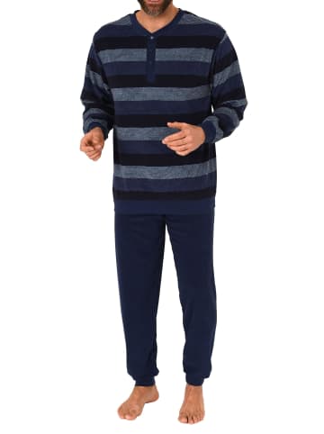 NORMANN Frottee Schlafanzug Bündchen Blockstreifen - 75473 in marine