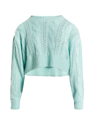 myMo Strick Cropped Pullover in Aqua