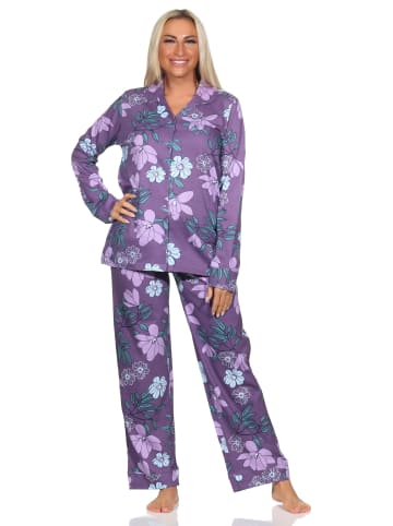 NORMANN langarm Schlafanzug Pyjama Jersey zum durchknöpfen - 80582 in beere
