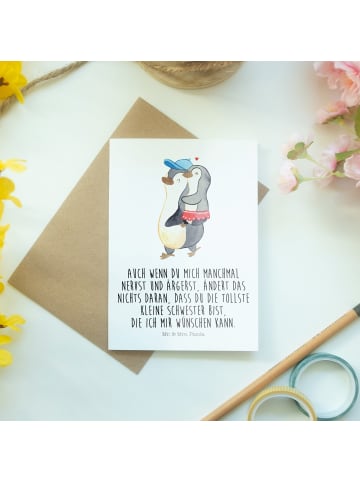 Mr. & Mrs. Panda Grußkarte Pinguin Kleine Schwester mit Spruch in Weiß