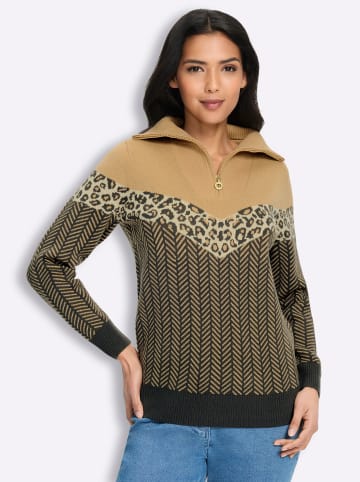Sieh an! Troyer-Pullover in camel-graphit-gemustert