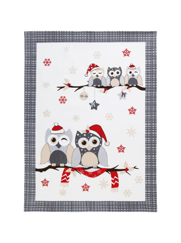 Erwin Müller Baumwolle Geschirrtuch 4er-Pack in Eulen rot+grau