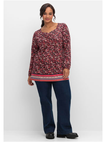 sheego Langarmshirt in weinrot gemustert