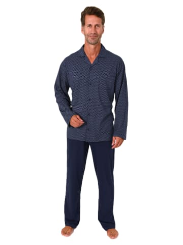 NORMANN Langarm Schlafanzug Pyjama zum durchknöpfen - 86523 in marine