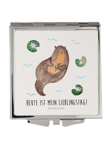 Mr. & Mrs. Panda Handspiegel Otter Seerose mit Spruch in Weiß