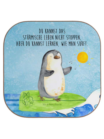 Mr. & Mrs. Panda Untersetzer Tasse Pinguin Surfer mit Spruch in Eisblau