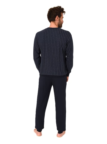 NORMANN Langarm Schlafanzug Pyjama Bündchen Streifen in blau