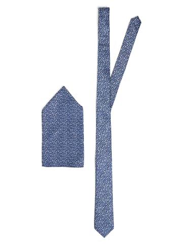 Finshley & Harding London Krawatte und Einstecktuch in indigo rosa - 0001