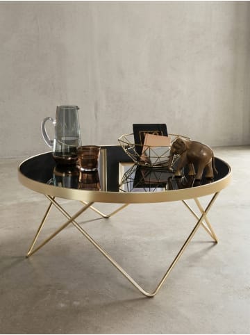 KADIMA DESIGN Couchtisch Ø 82 cm / matt Gold Beistelltisch Metall/Glas,