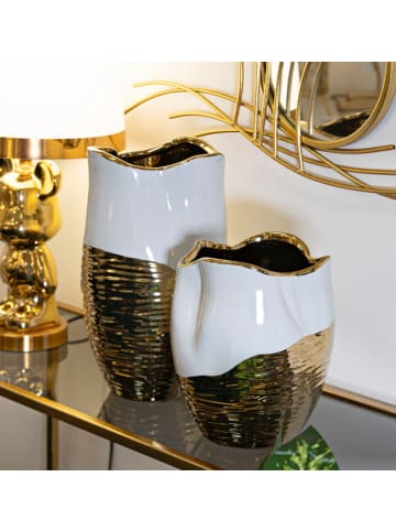 Mauro Ferretti Goldene und weiße Keramikvase Ø 20x35 cm