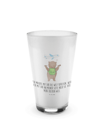 Mr. & Mrs. Panda Latte Macchiato Glas Bär Flugzeug mit Spruch in Transparent