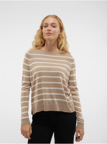 Vero Moda Weicher Feinstrick Pullover Rundhals Sweater Streifen VMNOVA in Braun