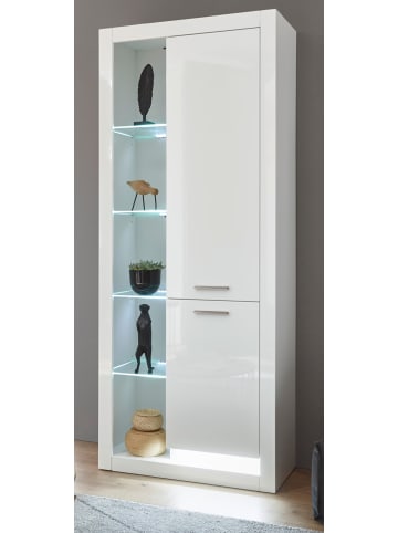 Furn.Design Vitrine weiß Hochglanz 80 x 195 cm, Vitrinenschrank mit 10 Fächern