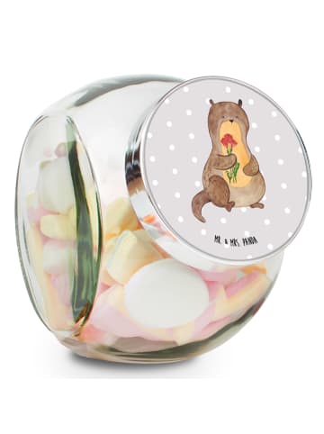 Mr. & Mrs. Panda Bonbonglas Otter Blumenstrauß ohne Spruch in Grau Pastell
