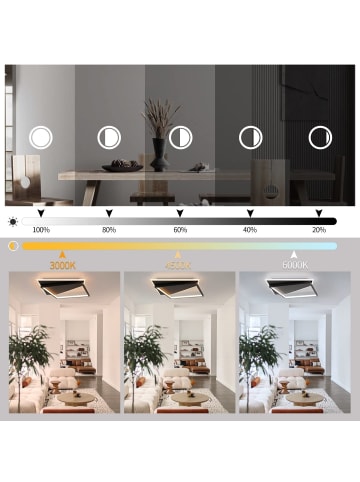 ZMH Deckenleuchte LED in schwarz 53W dimmbar eckig moderene Schlafzimmerlampe 40cm