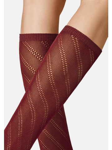 Kunert Kniestrümpfe Diagonal Crochet Fashion in Wein