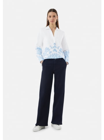 comma Bluse langarm in Blau-weiß