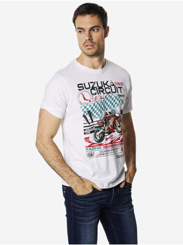 KOROSHI Crew t-shirt baumwolle druck-emb in weiß